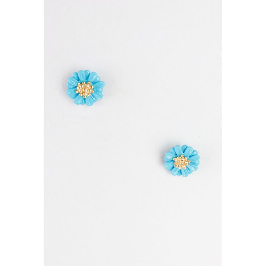 Lovemystyle bleu et boucles d’oreilles or avec décors floraux