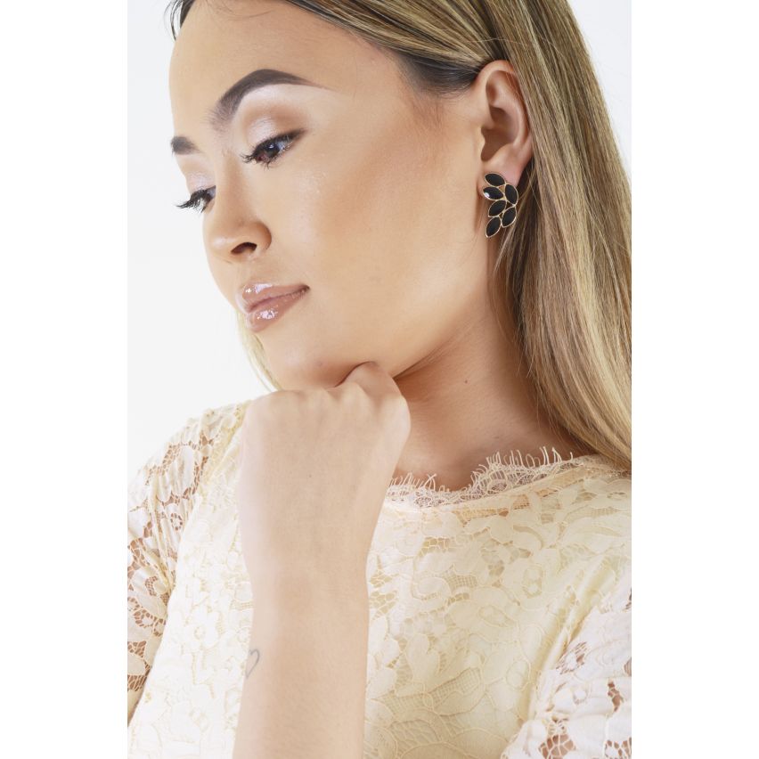 Lovemystyle schwarz und Blattgold Detail Spike Ohrringe