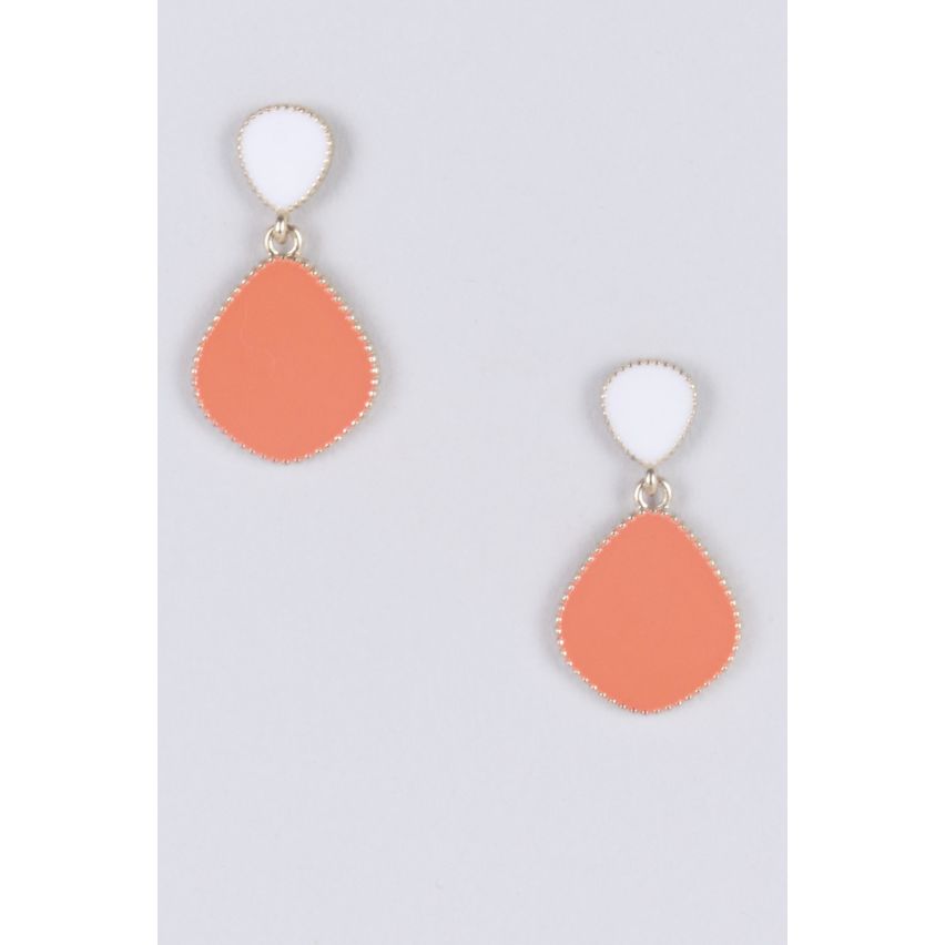 Lovemystyle Orange and White Tear Drop Earrings