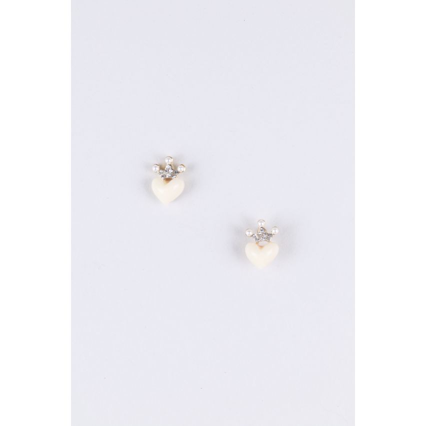 LMS Peach et Silver Stud boucles d’oreilles avec Dimante Couronne et coeur