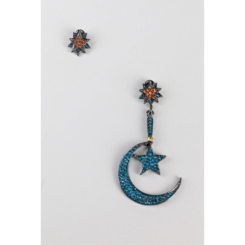 LMS-Mond und Sterne In blau und Orange Diamanten besetzte Ohrringe