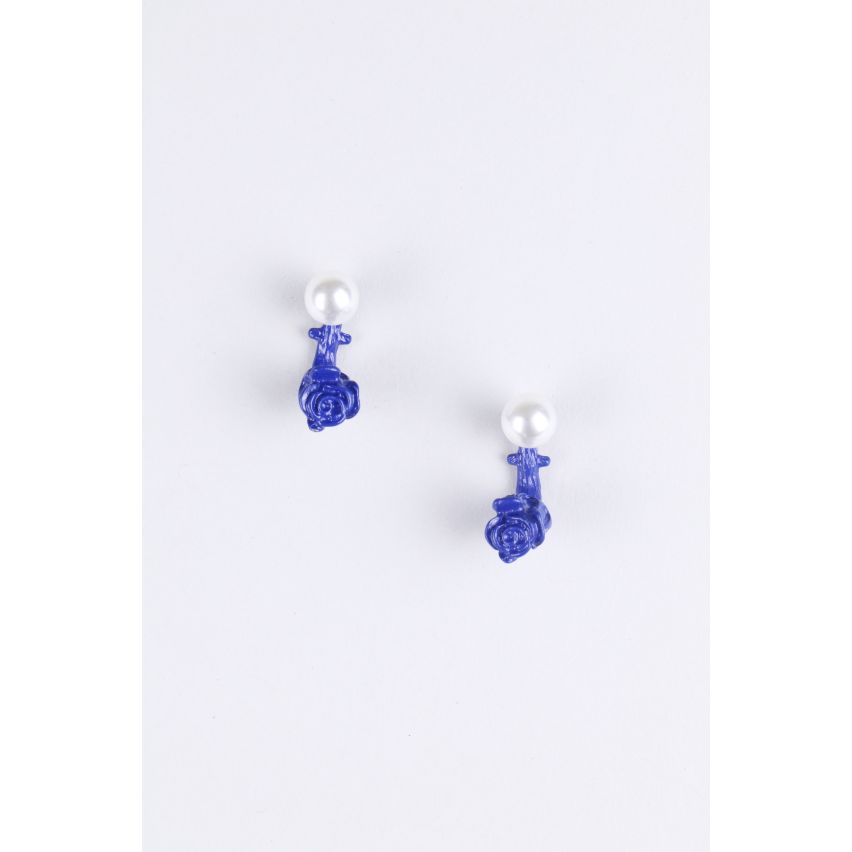Boucles d’oreilles LMS blanc nacré et bleu fleur Drop