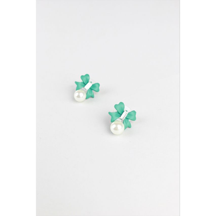 Lovemystyle Mint Green And Pearl Bow Earrings