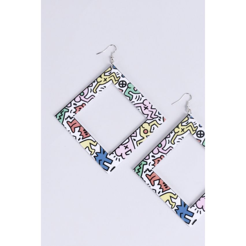 Lovemystyle surdimensionné boucles d’oreilles carré multicolore