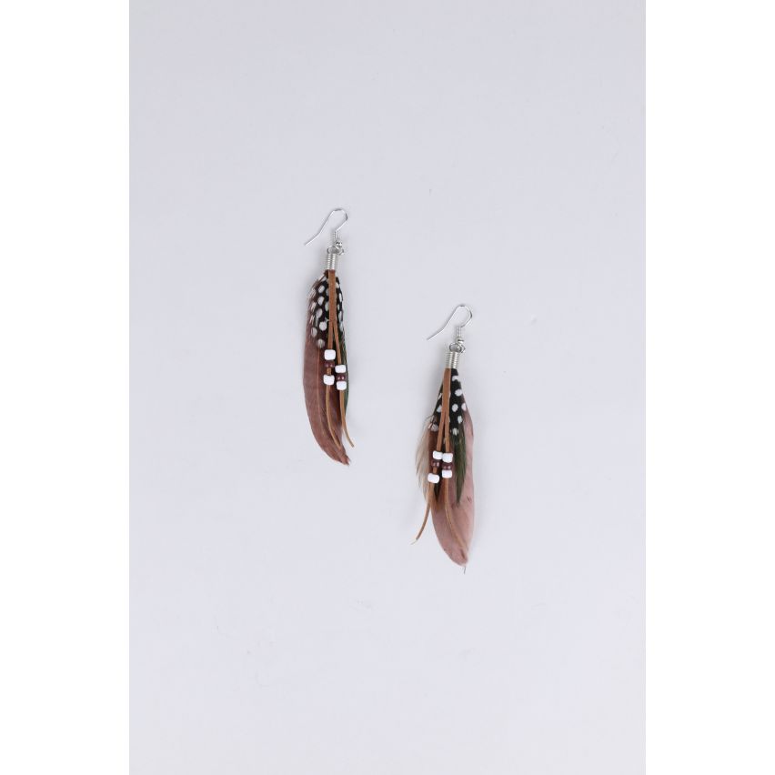 Boucles plumes Lovemystyle marron avec perles