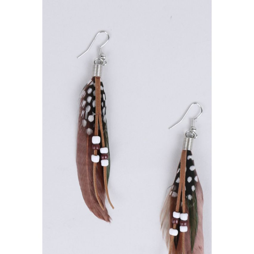 Boucles plumes Lovemystyle marron avec perles