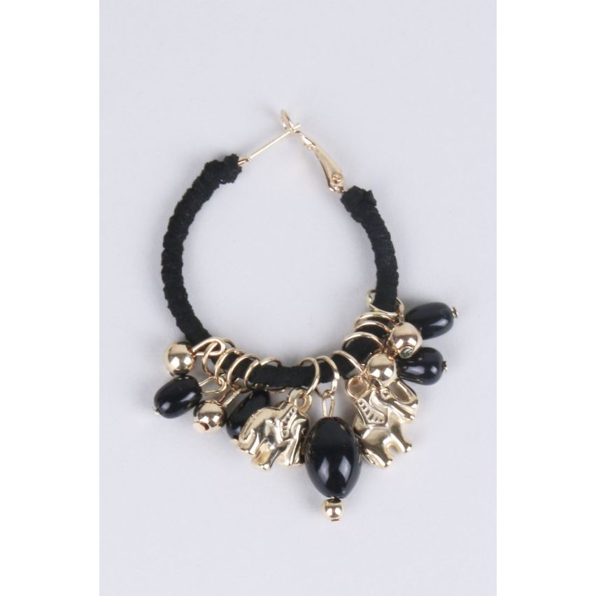 Lovemystyle Black Hoop Earrings with Bead Work