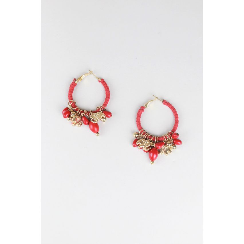 Lovemystyle Hoop Earrings With Gold And Red Bead Work