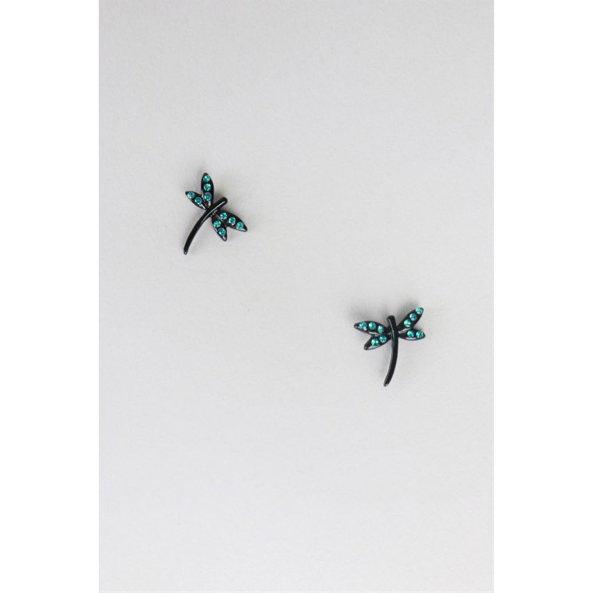 Lovemystyle negro Dragonfly Stud pendientes con Diamantes azul