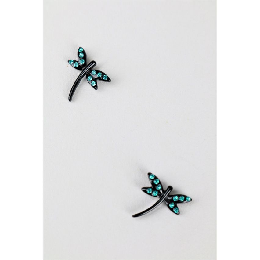Lovemystyle zwarte Dragonfly Stud Oorbellen met blauwe Diamantes