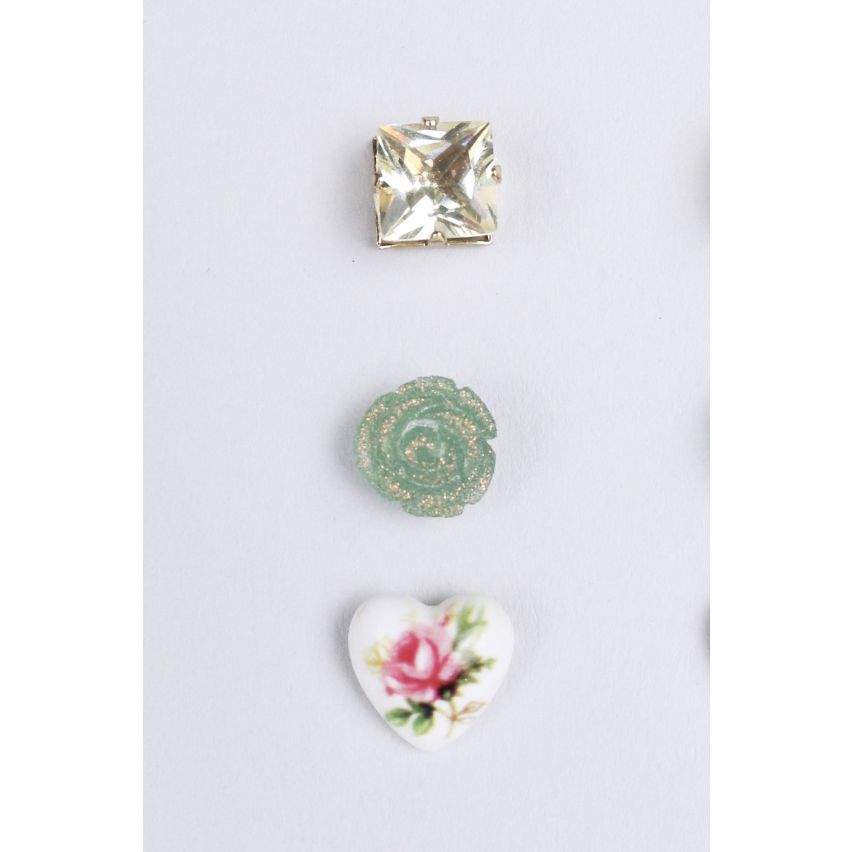 Lovemystyle Satz von Diamante und Rose Design Ohrstecker