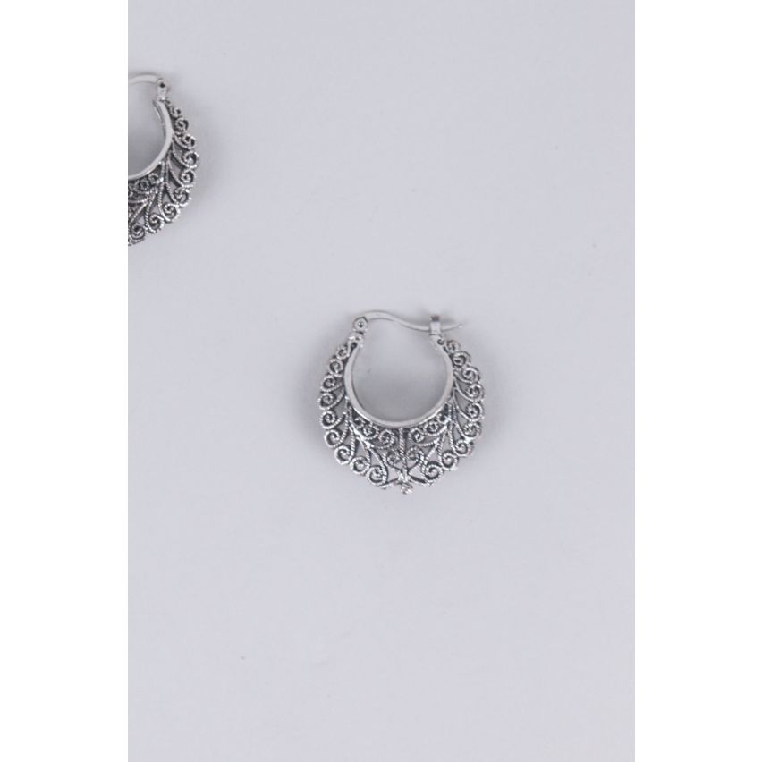 Lovemystyle Silver Ethnic Design Hoop Earrings