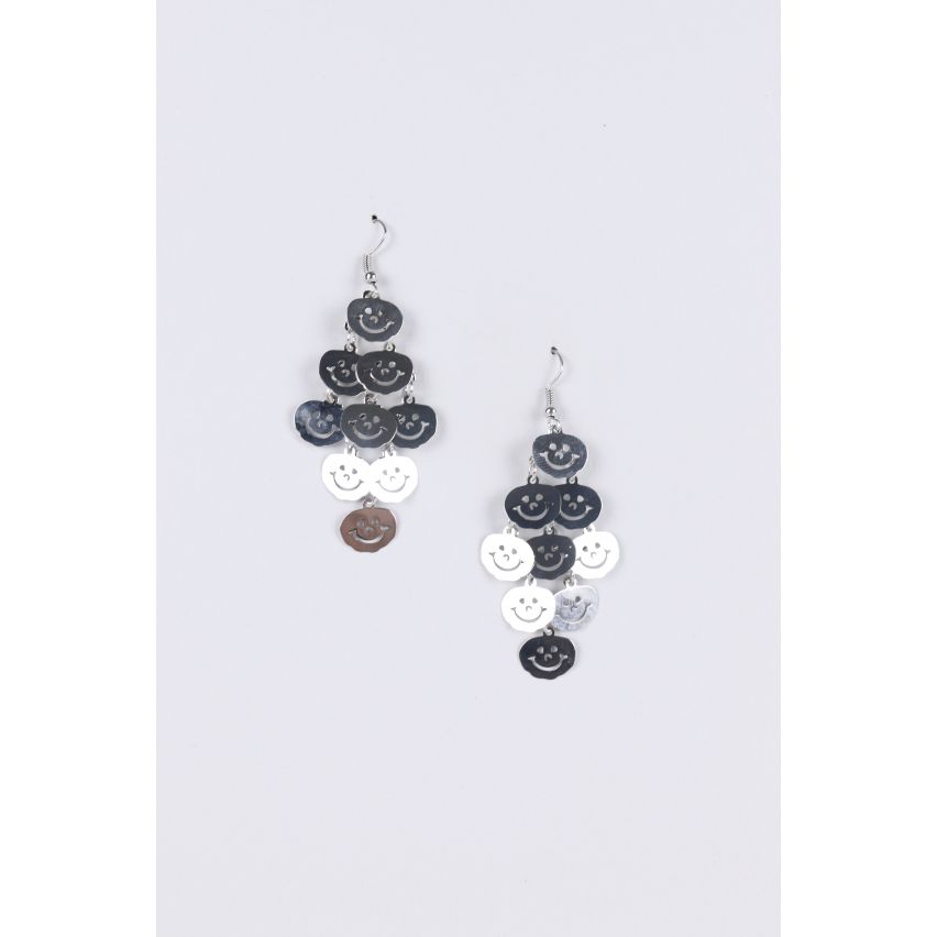 Lovemystyle Silver Smiley Face Dangly Earrings