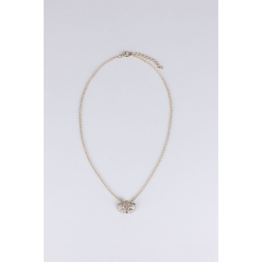 Lovemystyle Gold Delicate Necklace With Diamante Mask