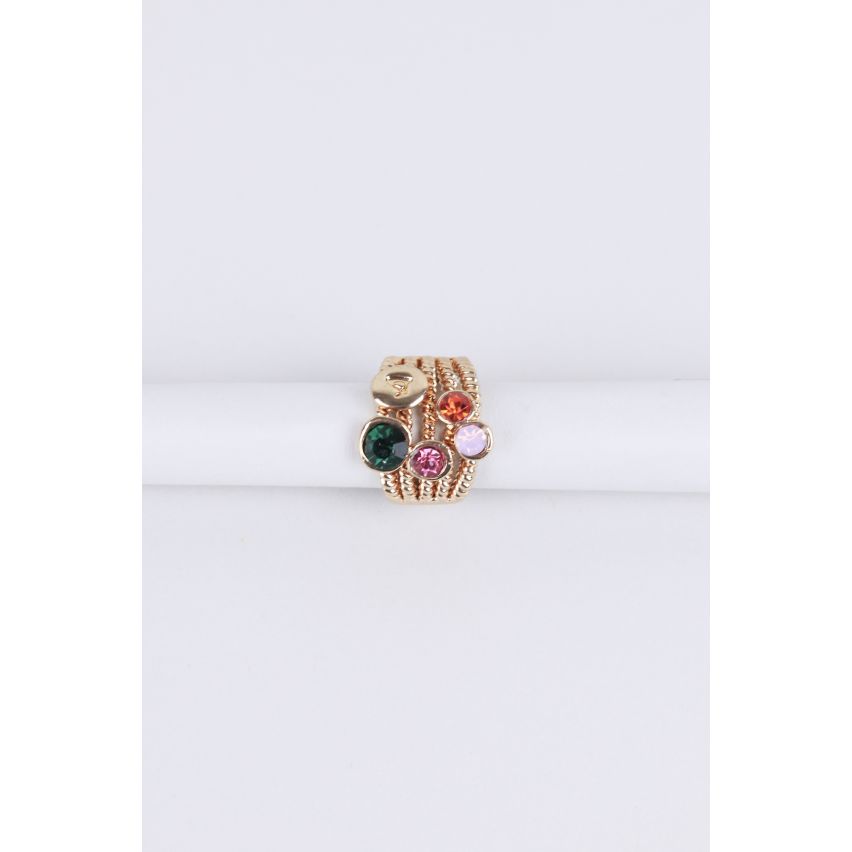 Lovemystyle Gold Stack Ring With Multicolour Stones