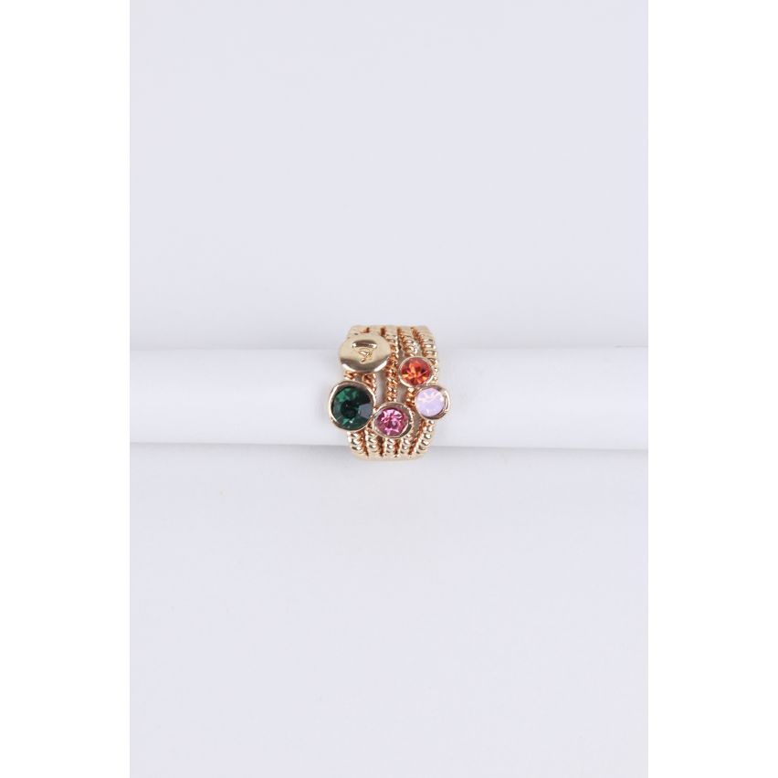 Anillo de oro de Lovemystyle pila con piedras multicolores