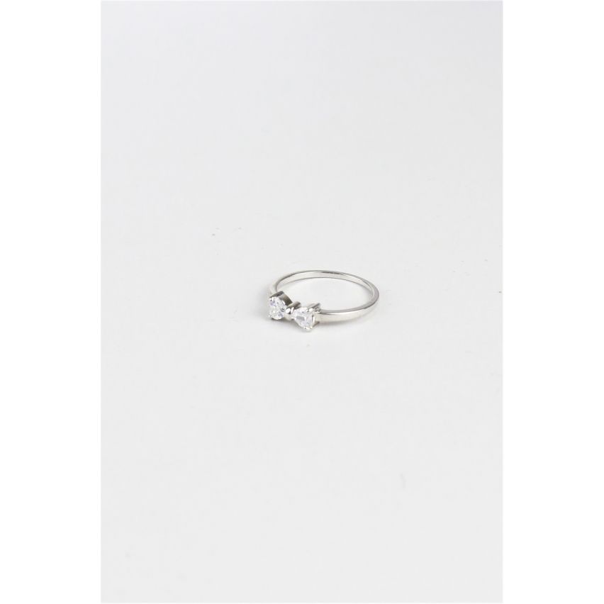 Lovemystyle Simple Silver Bow Ring With Encrusted Diamante