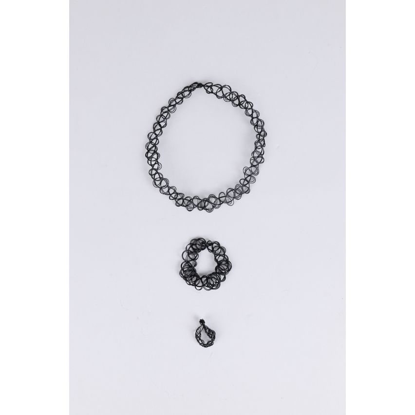 Lovemystyle svart halsband, armband och Ring Set
