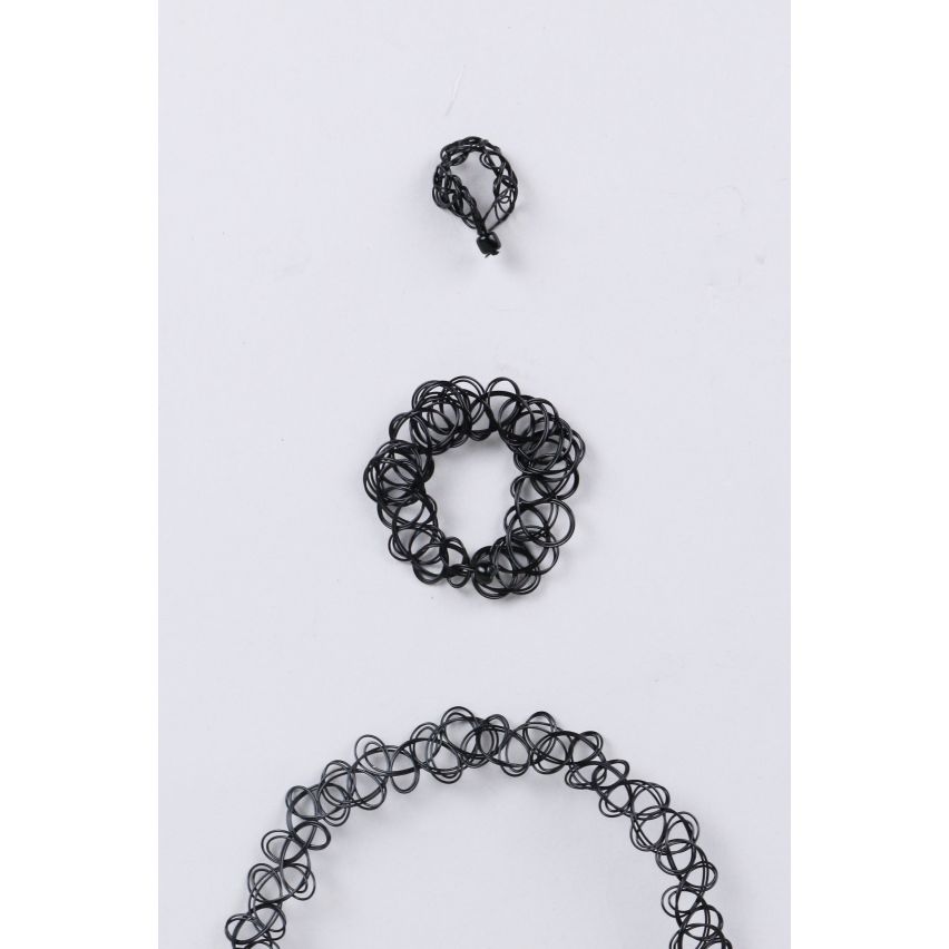 Lovemystyle zwarte Choker, armband en Ring Set