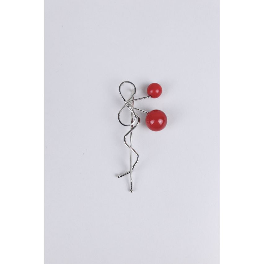 Lovemystyle Silver Bow Detail Hair Clip With Red Beads