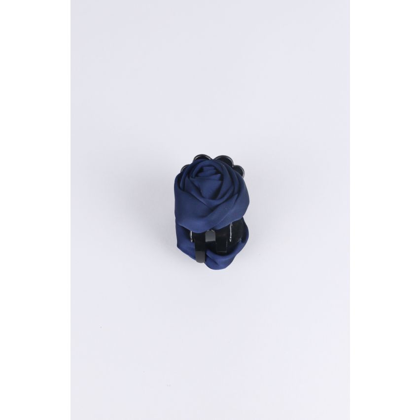 Diapositiva de pelo broche de rosa de seda de Lovemystyle azul marino