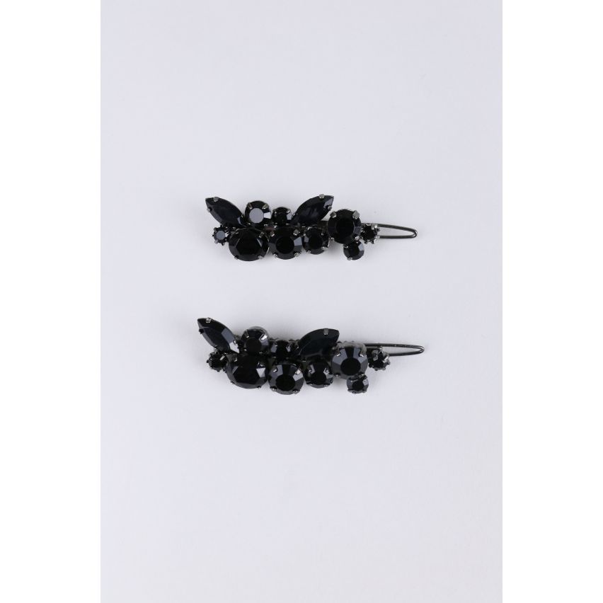 Lovemystyle Two Pack of Hair Slides With Black Stone Detail