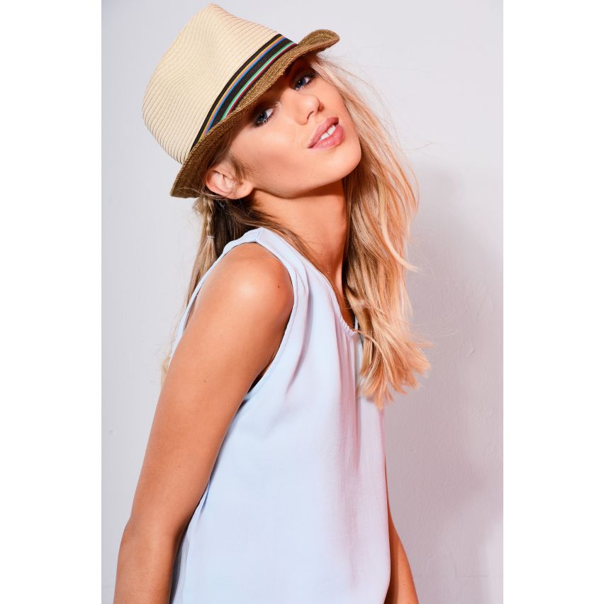 Lovemystyle Two Tone Fedora Hat With Colourful Band