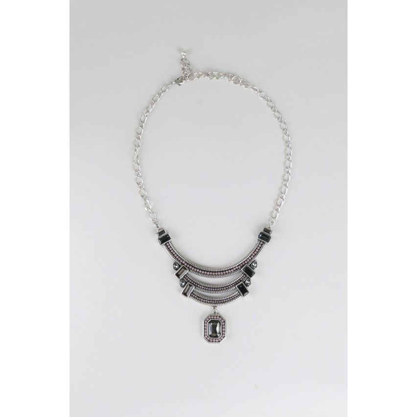 LMS Silver uttalande halsband med svarta och Silver stenar