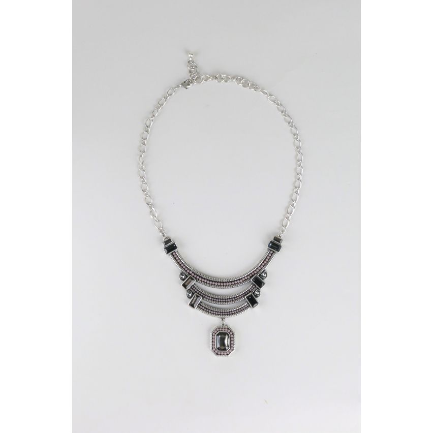 LMS Silver Statement Necklace With Black And Silver Stones