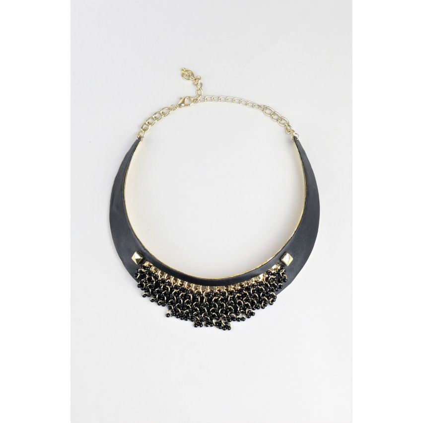 Lovemystyle Black Choker Necklace With Hanging Beads And Chains