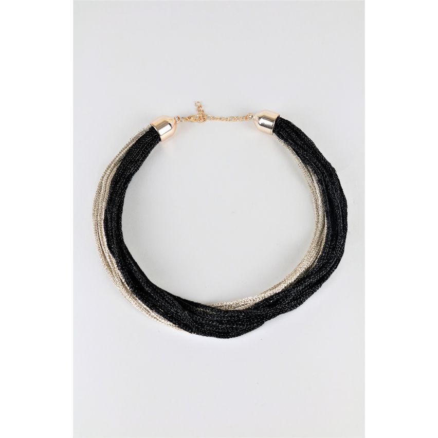 Lovemystyle Multi-Layered Black And Silver Thread Necklace