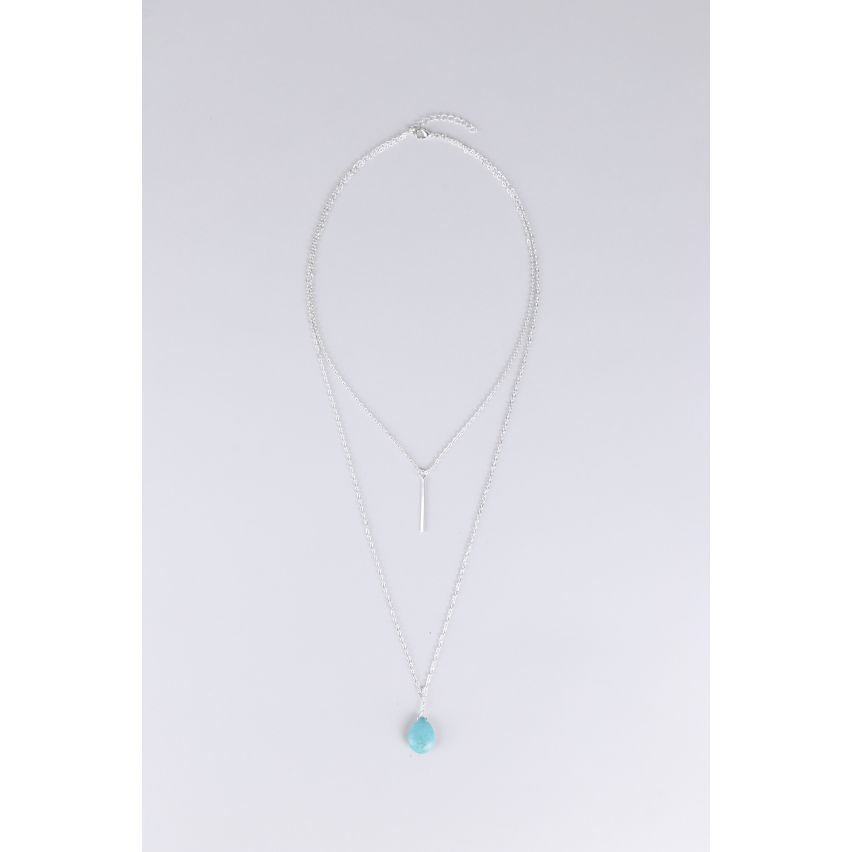 Lovemystyle Silver Double Layer Necklace With Turquoise Stone