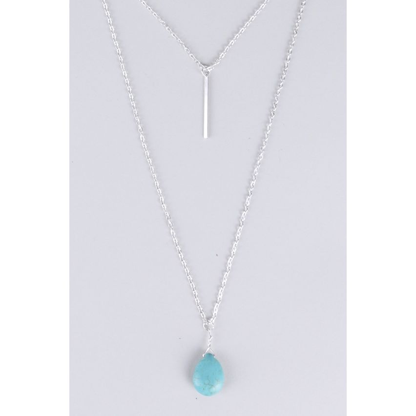 Lovemystyle Silver Double Layer Necklace With Turquoise Stone