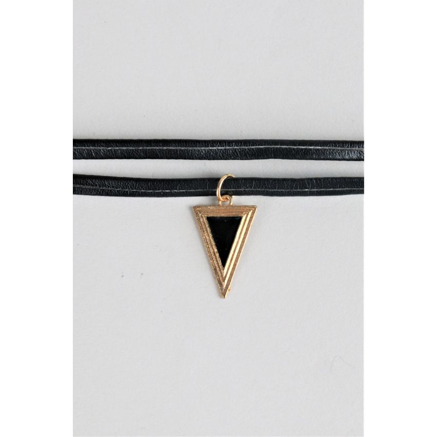 Lovemystyle Double PU Strap Choker With Triangle Pendant