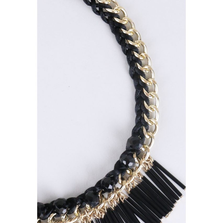 Déclaration de LMS collier en or avec perles noires et de glands