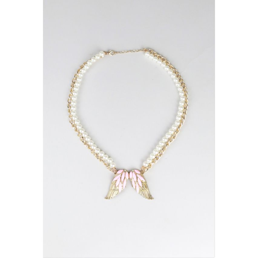 Lovemystyle Gold Chain And Pearl Necklace With Angel Pendant