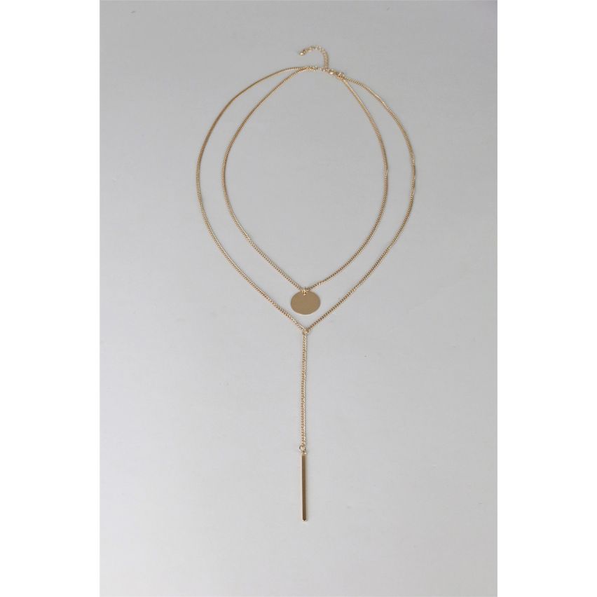 Lovemystyle Layered Gold Necklace With Disc And Bar Pendant