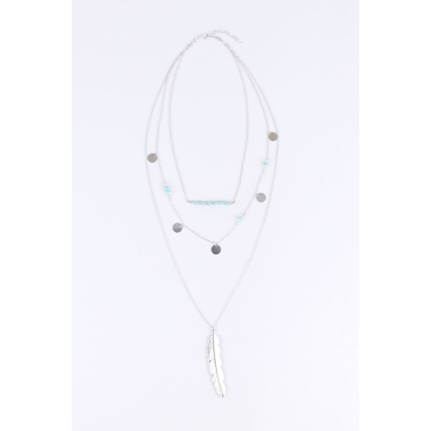 Collier Multi couche Lovemystyle argent avec plume Design
