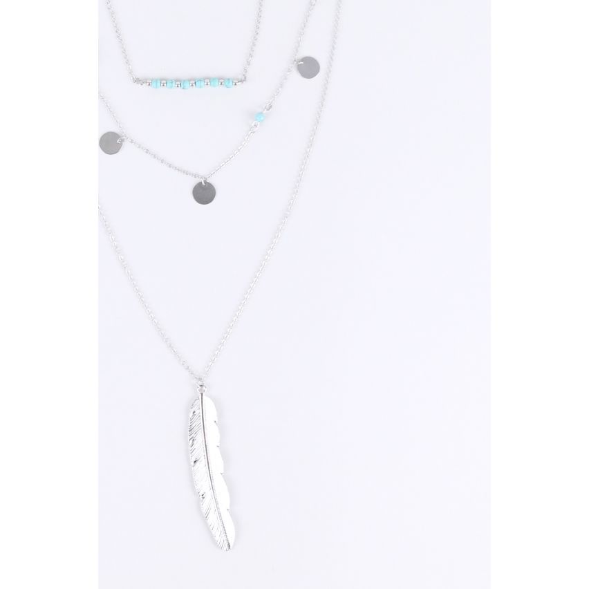 Collier Multi couche Lovemystyle argent avec plume Design
