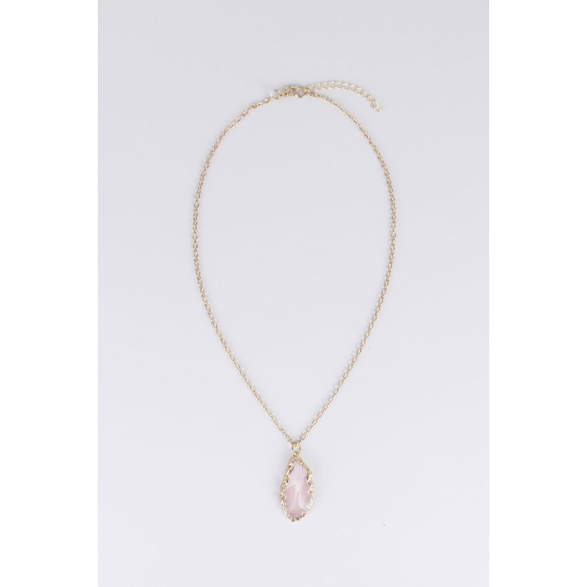 Lovemystyle Delicate Gold Chain Necklace with Pink Stone