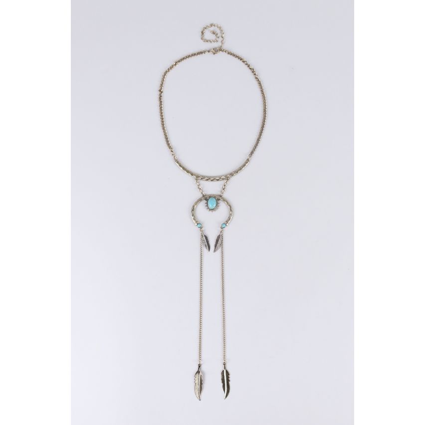 Lovemystyle gouden ketting met Turquoise stenen en veren