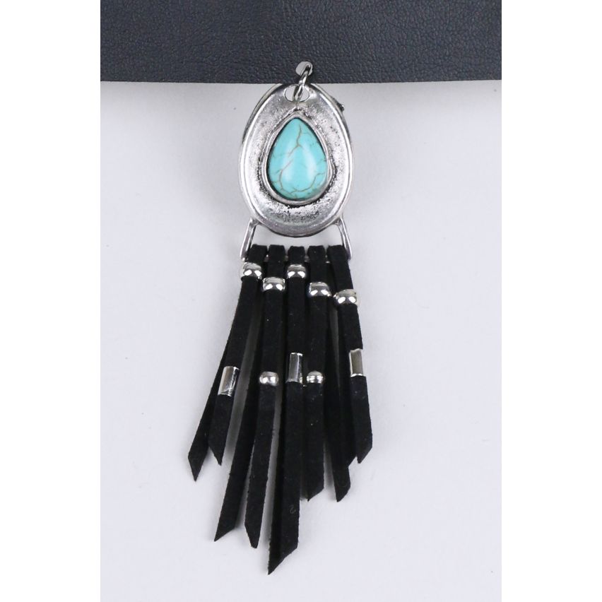 Lovemystyle zwarte Chocker met blauwe steen en kwast