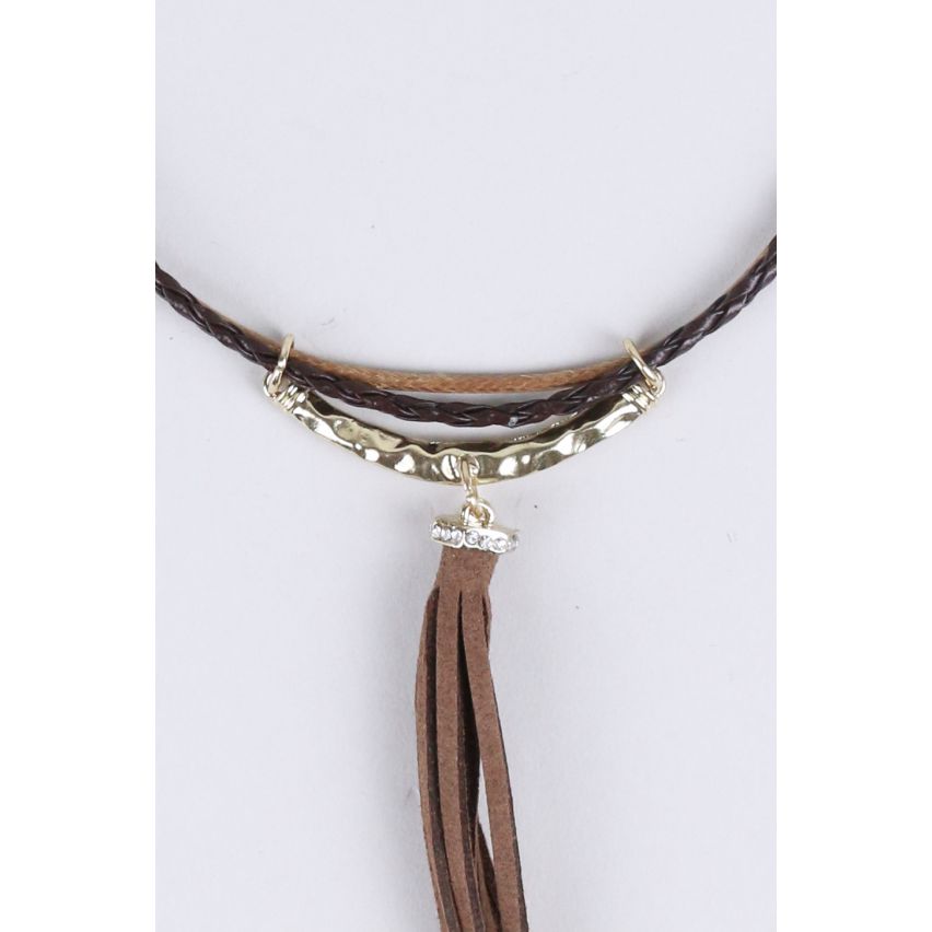 Lovemystyle Brown and Black Choker With Gold Metal Plate