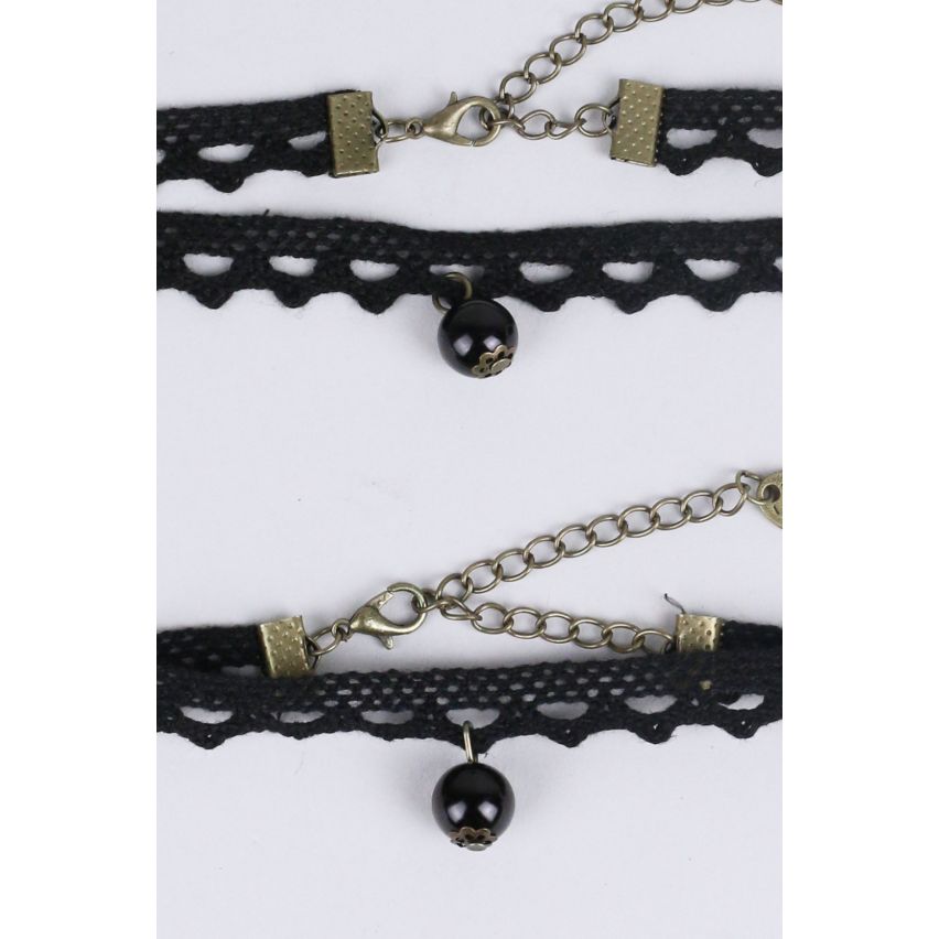 LMS Stoff Halsband und Armband-Set mit Perlen Anhänger