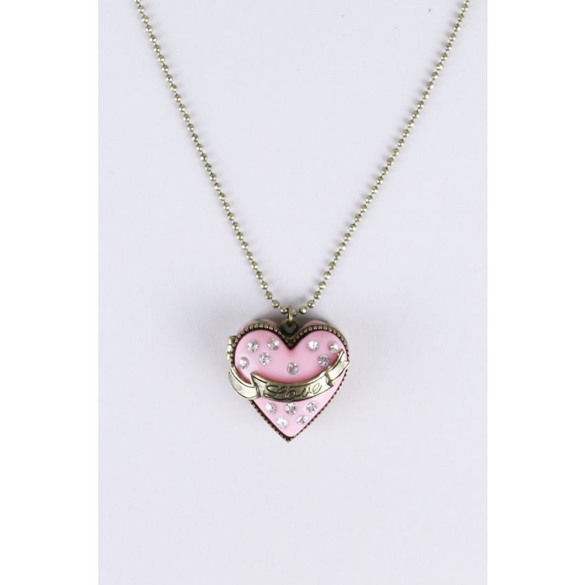 Lovemystyle överdimensionerade rosa hjärta medaljong med nyckel