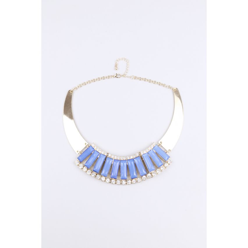 Lovemystyle gouden plaat ketting met blauwe kralen en Diamante