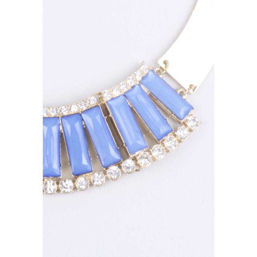 Lovemystyle Platte Gold Halskette mit blauen Perlen und Diamante