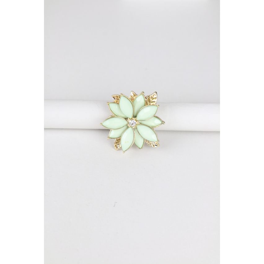 Lovemystyle Gold Ring With Green Pastel Flower Design