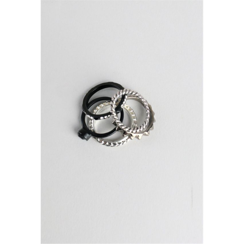 Lovemystyle Multi Pack de varios anillos de plata y negro