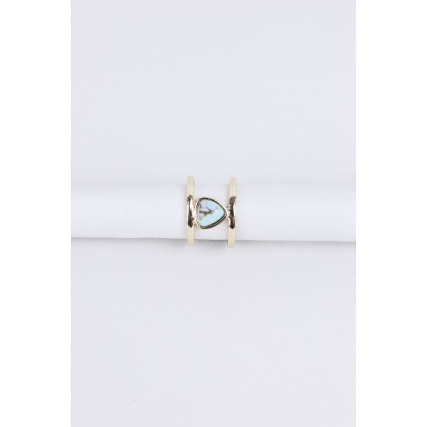 Lovemystyle oro capa doble anillo con piedra turquesa